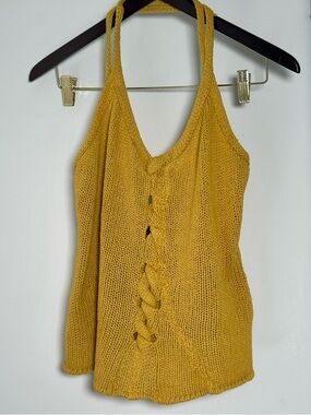 Fendi Knit Halter Top Braided Front Open Knit Yellow Rare Vintage